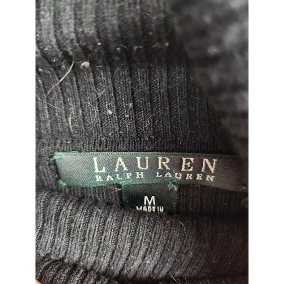 Lauren Ralph Lauren Womens Turtleneck Sweater Medium Black Gold Metallic Striped - Picture 4 of 7